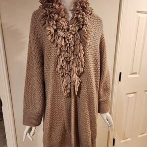 Chico's Tan Cocoon Cardigan Duster Sweater Loopy Collar